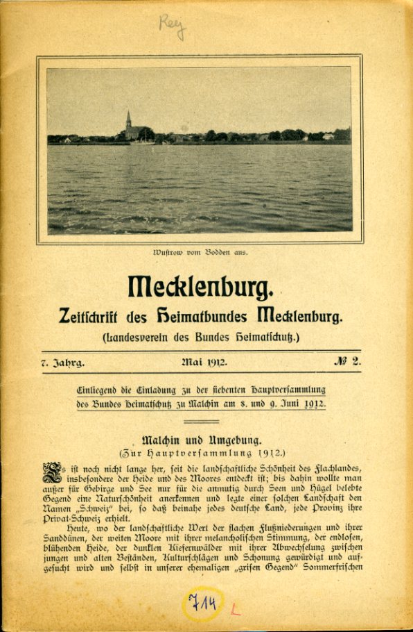   Mecklenburg. Zeitschrift des Heimatbundes Mecklenburg. 7. Jg. (nur) Heft 2. 