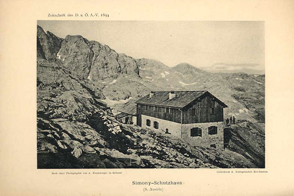  Simony Schutzhaus. Lichtdruck nach einer Photographie von A. Eisenwenger - Bildbeilage aus der Zeitschrift des Deutschen und Österreichischen Alpenvereins. 