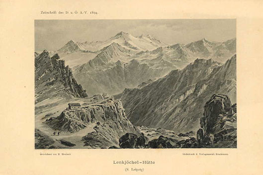   Lenkjöchel Hütte. Lichtdrucknach einer Zeichnung von H. Heubner - Bildbeilage aus der Zeitschrift des Deutschen und Österreichischen Alpenvereins. 