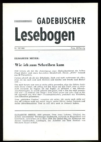 Meyer, Elisabeth:  Gadebuscher Lesebogen Nr. 28, 1980. 