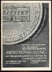   Mnzen und Medaillien als Dokumente der Verkehrsgeschichte. Mnzausstellung Bezirk Dresden 1974 im Verkehrsmuseum Dresden. 