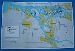   Hafen Hamburg. Übersichtsplan mit besonderer Kennzeichnung der Umschlaganlagen und Industriegebiete. Alle Angaben nach dem Stand vom Sommer 1969. 