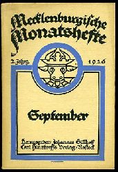   Mecklenburgische Monatshefte. Jg. 2 (nur) Heft 9, September 1926. 