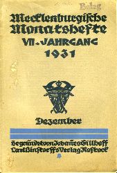   Mecklenburgische Monatshefte. Jg. 7 (nur) Heft 12. Dezember 1931. 
