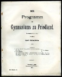 Ubbelohde, Karl (Hrsg.):  Programm des Gymnasiums Friedland 1900. 