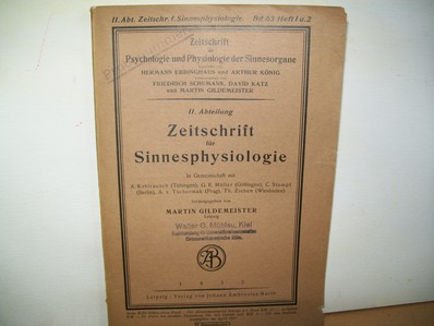 Gildemeister, Martin (Hrsg.):  Zeitschrift für Sinnesphysiologie    BAND 63 Heft 1 u. 2 