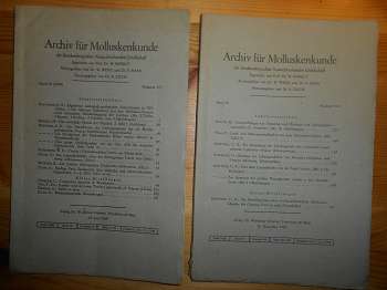 Zilch, A. (Hrsg.):  Archiv für Molluskenkunde (= Senkenbergische Naturforschende Gesellschaft) (Band 78, Nummer 1-3 und 4-6), Jahrgang 1949 kompl. in 2 Bänden. (2 Bände, zus. EURO 47,80 u. Porto EURO 2,40) Einzelpreis: 