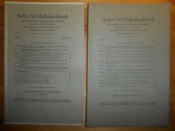 Zilch, A. (Hrsg.):  Archiv für Molluskenkunde (= Senkenbergische Naturforschende Gesellschaft) (Band 79, Nummer 1-3 und 4-6), Jahrgang 1950 kompl. in 2 Bänden. (2 Bände, zus. EURO 47,80 u. Porto EURO 2,40) Einzelpreis: 