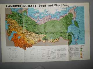   Farbige aufklappbare Karte Sowjetunion (UdSSR / GUS): "Landwirtschaft, Jagd und Fischfang". 