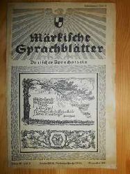 Schulze, Werner: (Hrsg.)  Mrkische Sprachbltter. Deutscher Sprachverein / Gauverband Brandenburg. Jahrg. 17, Heft 3: November 1941. 