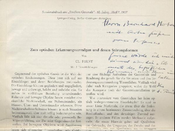 Faust, Clemens  Zum optischen Erkennungsvermögen und dessen Störungsformen. 