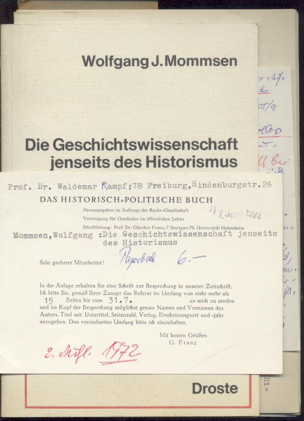 Mommsen, Wolfgang  Die Geschichtswissenschaft jenseits des Historismus. 