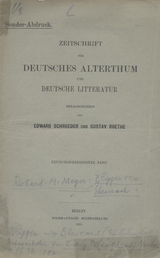 Meyer, Richard Moritz  Bligger von Steinach. 