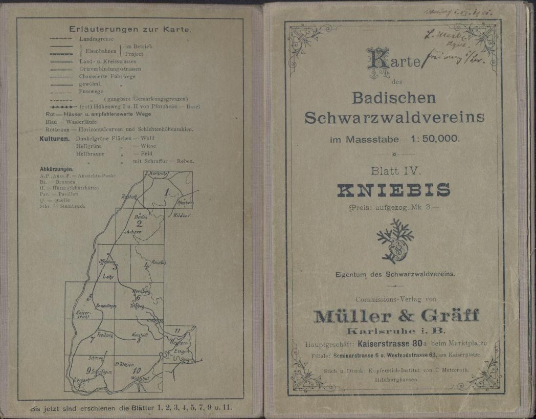 Badischer Schwarzwaldverein (Hrsg.)  Karte des Badischen Schwarzwaldvereins. Blatt IV: Kniebis. 1:50000. 