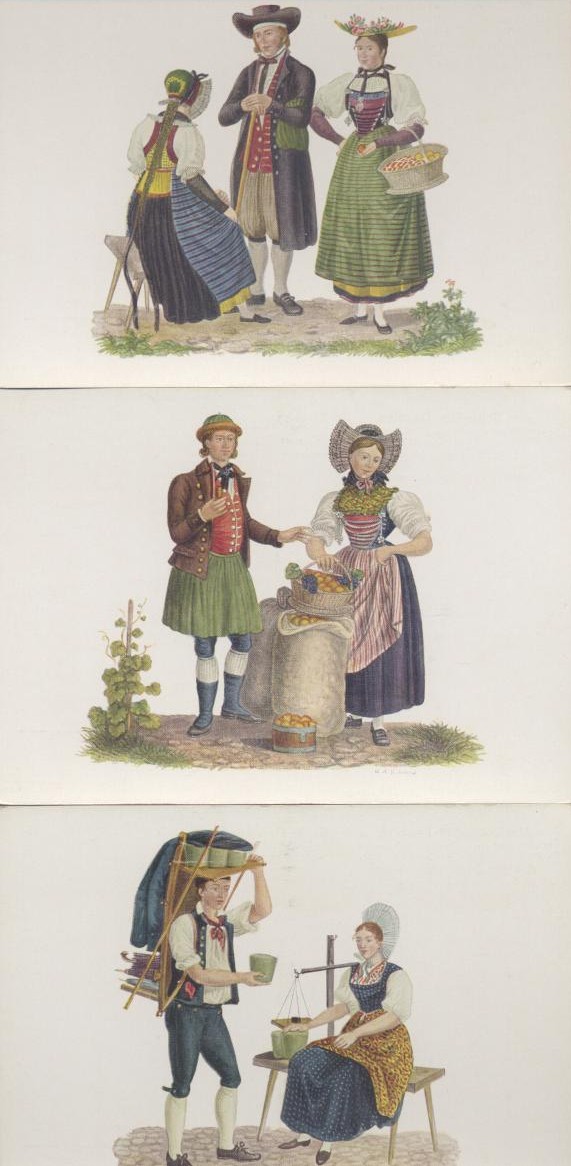 Schmid, David Aloys  Alte Schweizer Trachten. Anciens Costumes Suisses. 17 Postkarten. 