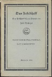 Hofmannsthal  Das Inselschiff. Eine Zeitschrift fr die Freunde des Insel-Verlages. 11. Jahrgang, Heft 1: Hugo von Hofmannsthal zum Gedchtnis. Weihnachten 1929. 