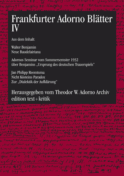 Tiedemann, Rolf (Red.):  Frankfurter Adorno Blätter Bd. IV. Herausgegeben vom Theodor W.Adorno Archiv. 