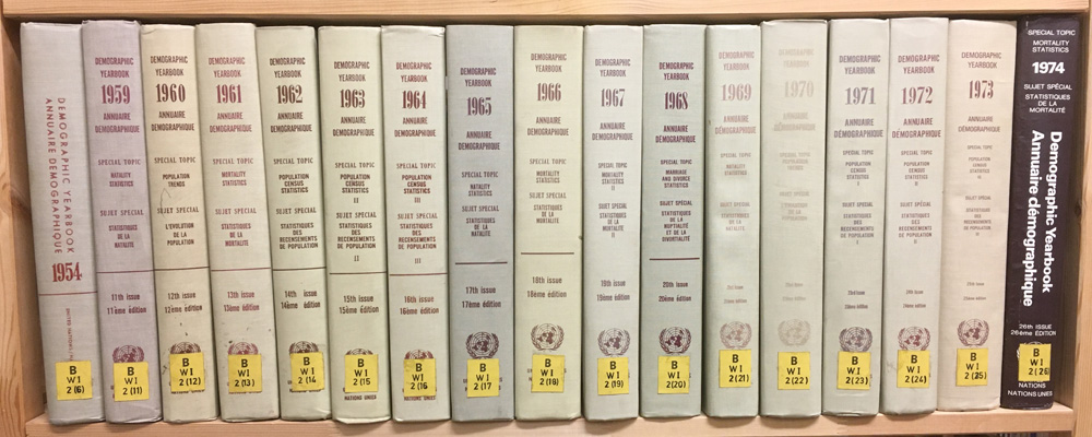   United Nations : Demographic Yearbook / Nations Unies : Annuaire Demographique. Bundle of 17 volumes (vol. 1954 and vols. 1959-1974). 