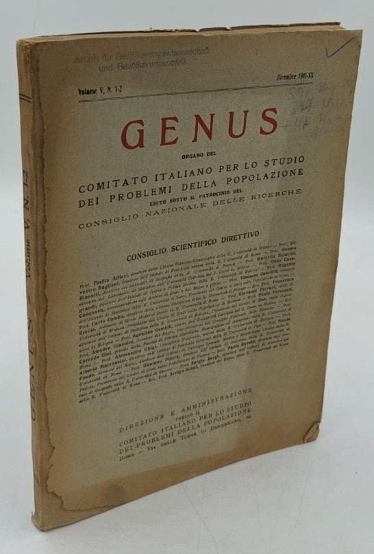Consiglio Nazionale delle Ricerche:  Genus - Volume V, N. 1-2, Dicembre 1941 - XX : organo del Comitato italiano per lo studio dei problemi della popolazione. 