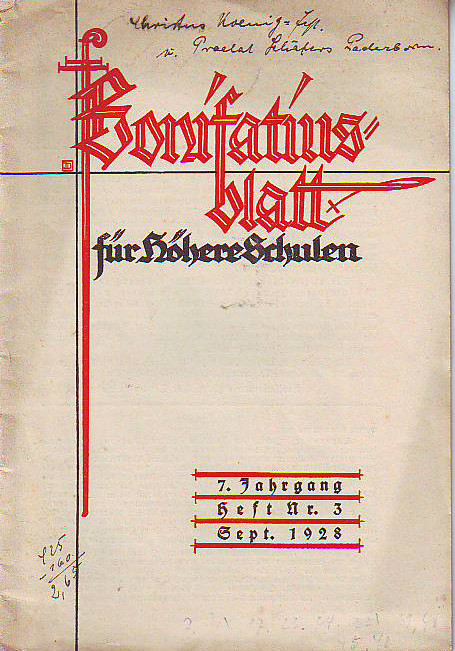   Bonifatiusblatt für Höhere Schulen. 7. Jahrgang, Nr. 3, September 1928. 