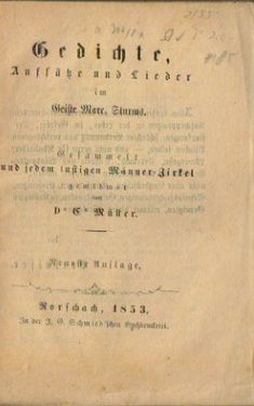 Müller, D.C.,  Gedichte, Aufsätze und Lieder im Geiste Marc. Sturms, (Gesammelt und jedem lustigen Männer-Zirkel geweit v. D.C. Müller), 