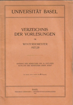   Verzeichnis der Vorlesungen im Wintersemester 1927/28, Universität Basel, 