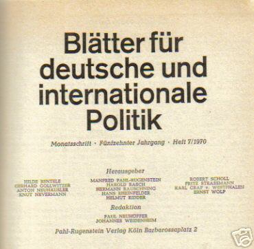 o.Verfasser  30 Bände "Blätter für deutsche und internationale Politik" 