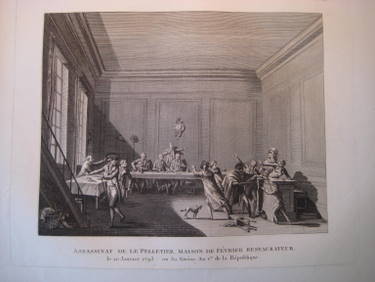 Berthault, (Jean-Gabriel) (?)  Assassinat de le Pelletier, Maison de Fevrier Restaurateur le 20 Janvier 1793: ou Nivose An 1er de la Republique (Gravure) 