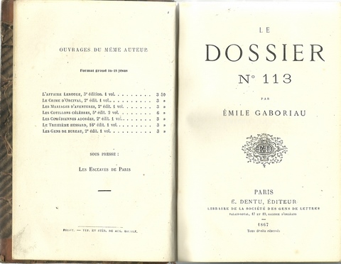 Gaboriau, Emile  Le Dossier No 113 