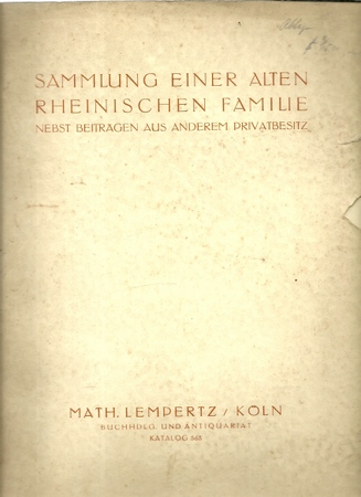 Lempertz, Math.  Sammlung einer alten rheinischen Familie nebst Beiträgen aus anderem Privatbesitz (Versteigerung 3.-5. Mai 1934) 