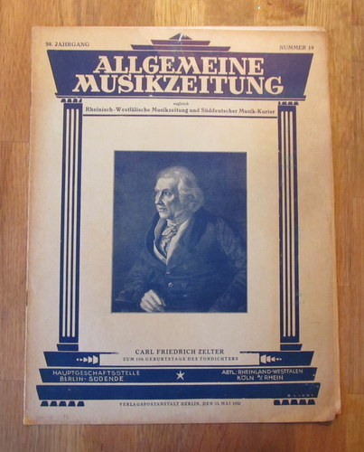 Schwers, Paul (Hg.)  Allgemeine Musikzeitung 59. Jg. Nr. 19 v. 13. Mai 1932 