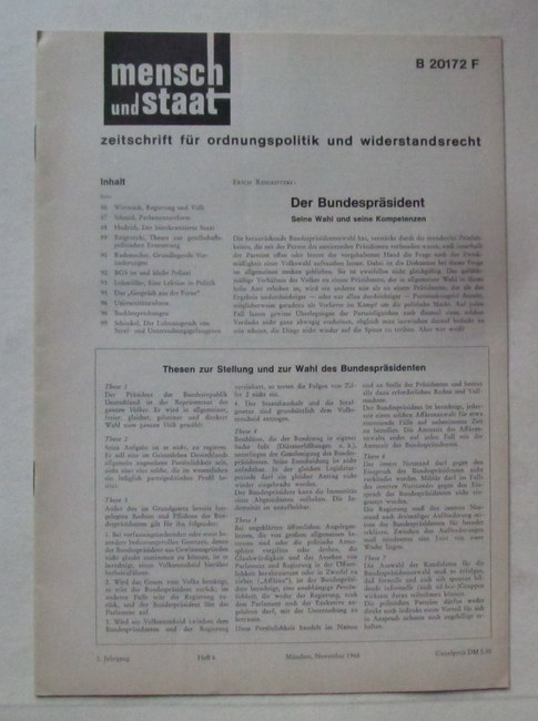 Lohmüller, Wolfgang (Red.)  Mensch und Staat 3. Jg. Heft 6 (zeitschrift für ordnungspolitik und widerstandsrecht) 