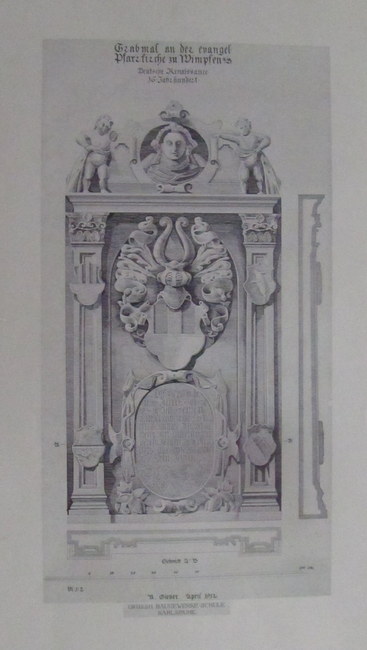Gieser, R.  1 Blatt Architekturzeitung "Grabmal an der evangelischen Pfarrkirche zu Wimpfen / Baden; Deutsche Renaissance 16. Jahrhundert" 