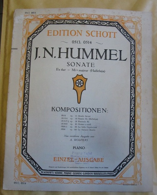 Hummel, Johann Nepomuk  Sonate Es-dur 0513/0514 Op 13 (Halleluja) (Piano-Einzelausgabe) 