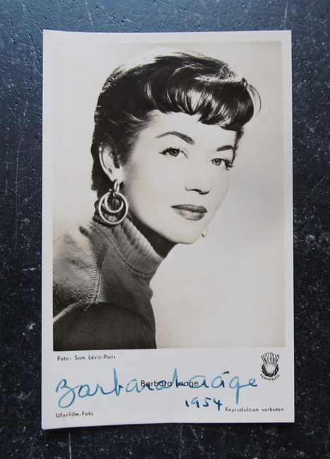 Laage, Barbara  Handsignierte Autogrammkarte (signiert von Barbara Laage, in dem Interna Film "Die Geliebte") 
