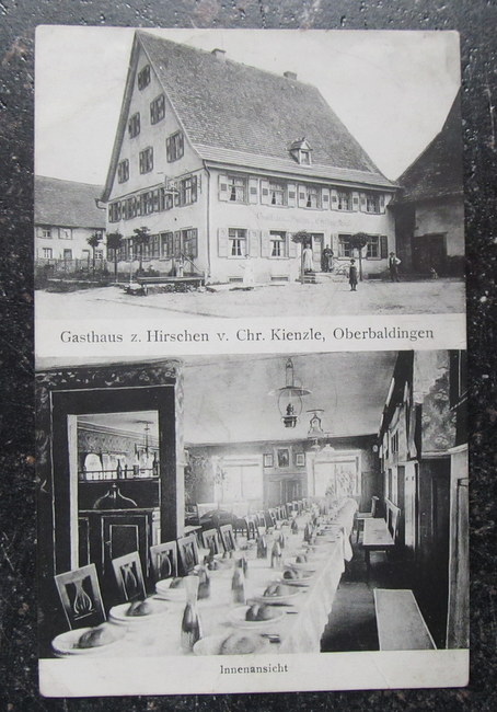   Ansichtskarte Oberbaldingen "Gasthaus z. Hirschen v. Chr. Kienzle" (Innen- und Außenansicht) 