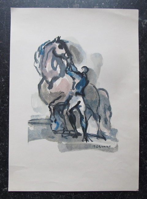 Böhmer, Gunter  Farblithographie Mann mit Pferd 