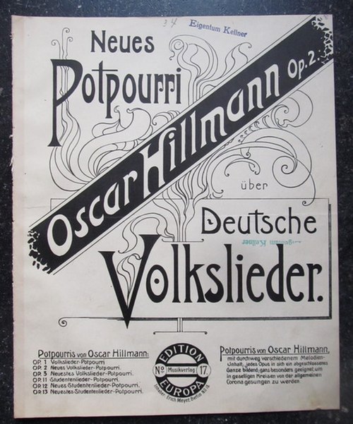 Hillmann, Oscar  Neues Potpourri über Deutsche Volkslieder Op. 2 Neues Volkslieder-Potpourri 