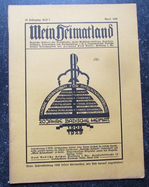 Busse (Hg.), H.E.  Mein Heimatland, Heft 3 - 1929 (Badische Blätter für Volkskunde, ländliche Wohlfahrtspflege, Familienforschung, Heimatschutz und Denkmalpflege) 