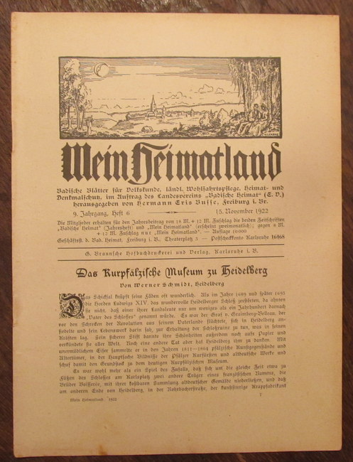Wingenroth, Max (Hg.)  Mein Heimatland, Heft 6, 1922 (Badische Blätter für Volkskunde, ländliche Wohlfahrtspflege, Heimat- und Denkmalschutz) 