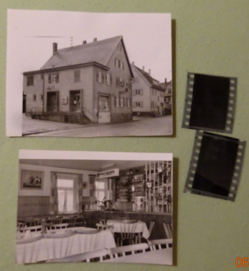 Meyer, Walter (Karlsruhe)  2 s/w Fotografien und 2 Negative v. Münchingen v. 22.6.1965 (Gaststätte Krone und Lebensmittelgeschäft) 