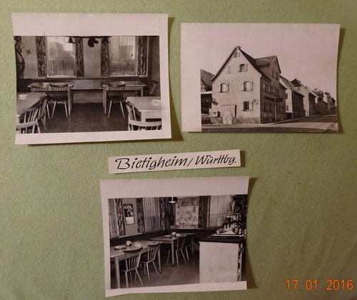 Meyer, Walter (Karlsruhe)  3 s/w Fotografien, 3 Negative Bietigheim v. 20.1.1964 (Gasthof "Harmonie" innen und Außenansicht) 