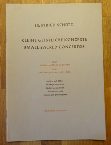 Schütz, Heinrich  Kleine Geistliche Konzerte Heft 7 (Fünf Konzerte für ein bis drei Bälle) 