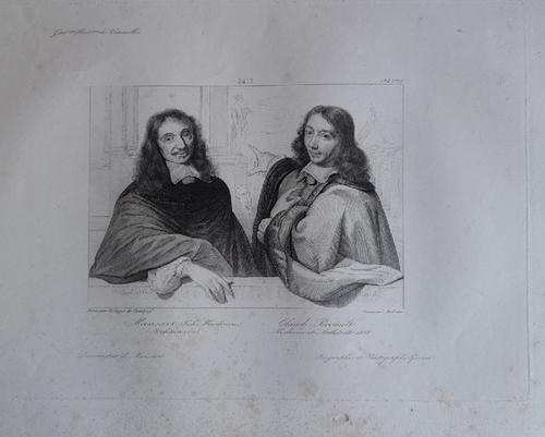   Mansart, Jules Hardouin (Architecte, gest.1708 / Claude Perrault (Medecin et Architecte, gest. 1688), (Stahlstich von Pedretti nach Philippe de Champagne), 