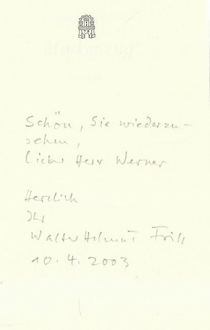 Fritz, Walter Helmut  Maskenzug (Gedichte) 