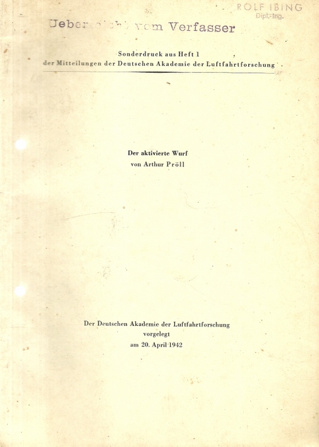 Pröll, Arthur  Der aktivierte Wurf (vorgelegt am 20. April 1942) 