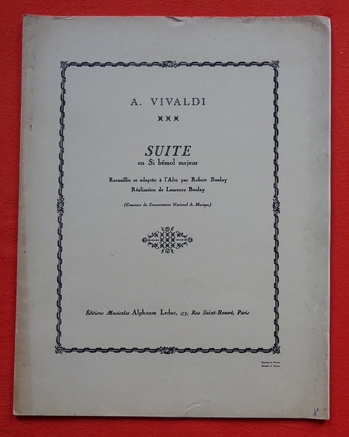 Vivaldi, Antonio  Suite en bemol majeur (Recueillie et adaptee a l`Alto par Robert Boulay; Realisation de Laurence Boulay) 