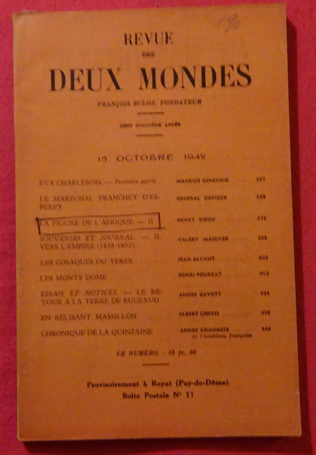 Buloz, Francois (Fondateur)  Revue des Deux Mondes 15 Octobre 1942 