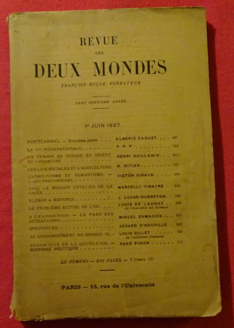 Buloz, Francois (Fondateur)  Revue des Deux Mondes 1er Juin 1937 
