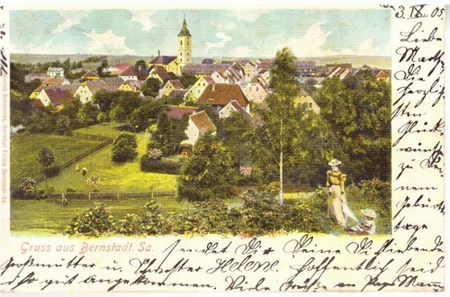   Ansichtskarte Litho Bernstadt in Sachsen. Stadtansicht 